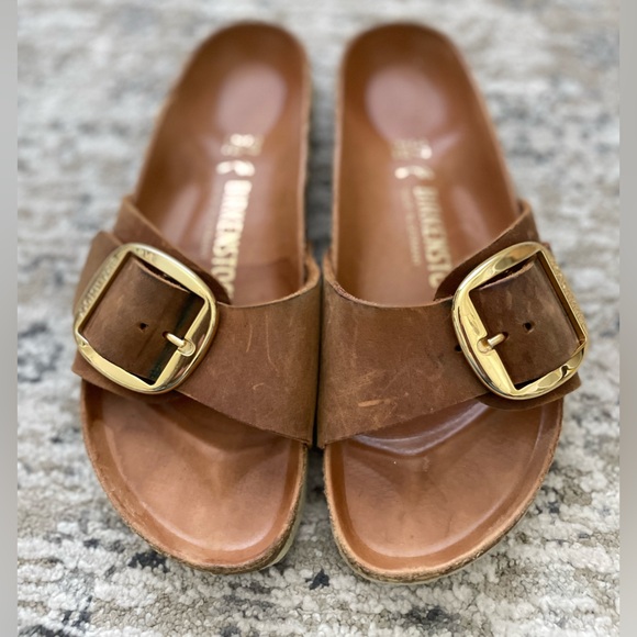Birkenstock Shoes - Birkenstock Madrid Big Buckle Brown Leather Gold Size 37